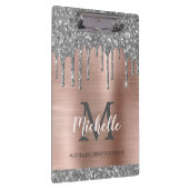 Elegant Silver Glitter Drift Roos Gold Monogramed Klembord (Rechts)