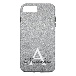 Elegant Silver Glitter en Sparkle Monogram iPhone 8 Plus / 7 Plus Hoesje
