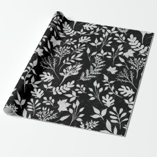 Elegant Silver Glitter Foliage Black Design Case-M Cadeaupapier