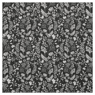 Elegant Silver Glitter Foliage Black Design Stof