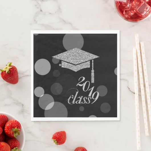 Elegant Silver Glitter Graduation Cap, Klasse 2019 Servet (Insitu)