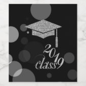 Elegant Silver Glitter Graduation Cap, Klasse 2019 Wijn Etiket (Enkel label)