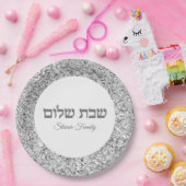 Elegant Silver Glitter Hebrew Shabbat Shalom Papieren Bordje (Feest)