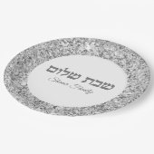 Elegant Silver Glitter Hebrew Shabbat Shalom Papieren Bordje (Gekanteld)