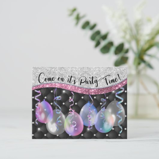 Elegant Silver Glitter Kerstfeestballonnen Briefkaart (Staand voorkant)