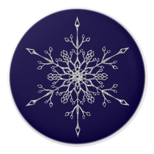 Elegant Silver Glitter Kerstmis Snowflake Navy Keramische Knop (Voorkant)