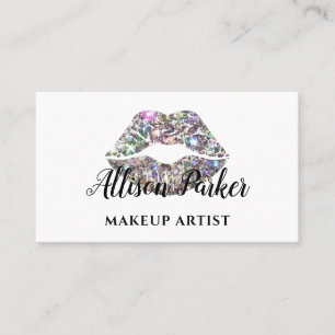 Elegant Silver Glitter Lips Makeup Artist Visitekaartje