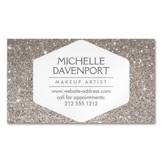 Elegant Silver Glitter Magnetisch Visitekaartje (Voorkant)