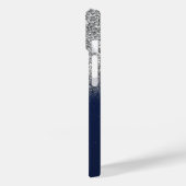 Elegant Silver Glitter Ombre, Navy Blue Monogram Case-Mate iPhone Case (Achterkant / Links)