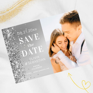 Elegant Silver Glitter Photo Weddenschap Save the Date