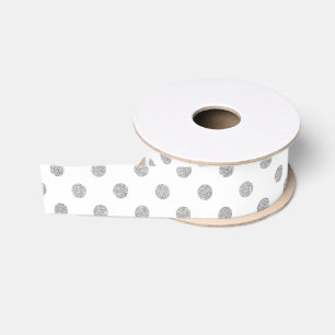 Elegant Silver Glitter Polka Dots Pattern Grosgrain Lint