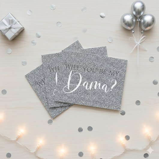 Elegant Silver Glitter Quinceanera Dama Voorstel Uitnodiging Briefkaart