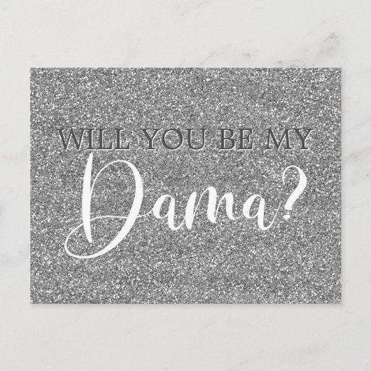 Elegant Silver Glitter Quinceanera Dama Voorstel Uitnodiging Briefkaart (Voorkant)