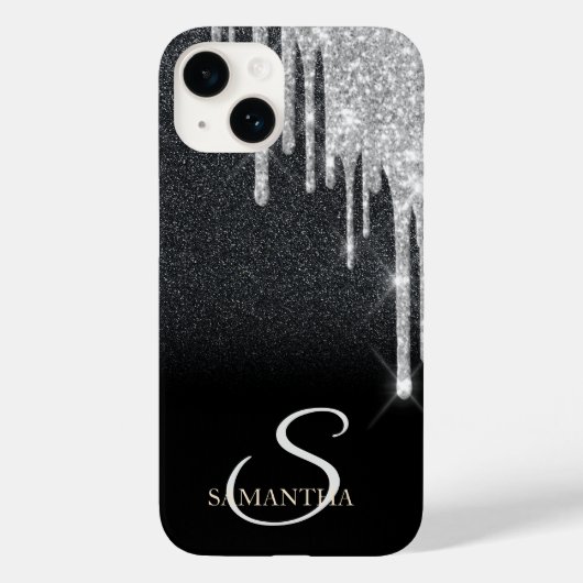 Elegant Silver Glitter-schijven zwart Glitter Case-Mate iPhone Case (Achterkant)