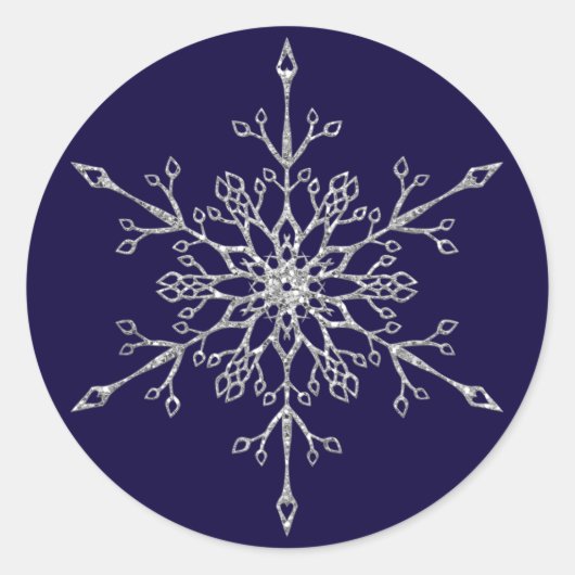 Elegant Silver Glitter Snowflake kerstfeestdag Ronde Sticker (Voorkant)