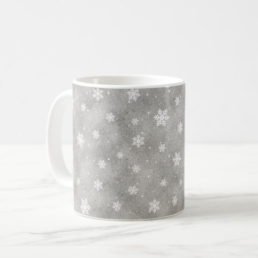 Elegant Silver Glitter Stars Snowflakes Coffee Mok (Voorkant links)