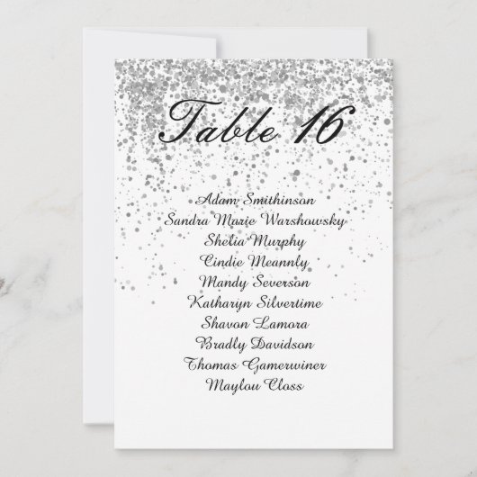 Elegant Silver Glitter Table Number Seating Charts Aankondiging (Voorkant)