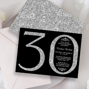 Elegant Silver Glitter Typografie 30th Birthday Kaart