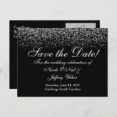 Elegant Silver Glitter Wedding Save the Date Aankondigingskaart (Voorkant / Achterkant)