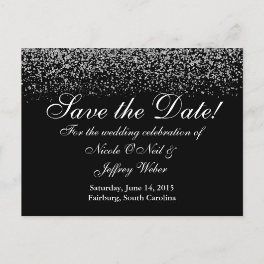 Elegant Silver Glitter Wedding Save the Date Aankondigingskaart (Voorkant)