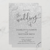 Elegant Silver Glitter Wedding Uitnodiging (Voorkant / Achterkant)