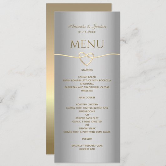 Elégant Silver Gold Calligraphy Menu Mariage (Devant / Derrière)