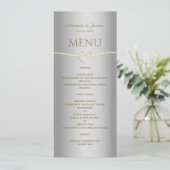 Elegant Silver Gold Calligraphy Wedding Menu (Staand voorkant)