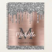 Elegant Silver Gold Glitter Drips Monogram 2022 Planner (Voorkant)
