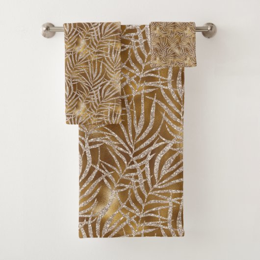 Elegant Silver Gold Glitter Foliage Pattern Chic Bad Handdoek (Insitu)