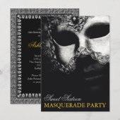 Elégant Silver Gold Sweet 16 Masquerade Invitation (Devant / Derrière)