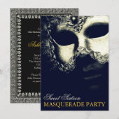 Elégant Silver Gold Sweet 16 Masquerade Invitation (Devant / Derrière)