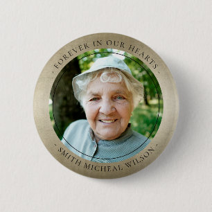 Elegant Silver Gray Foil Sympathy Memorial Foto Ronde Button 5,7 Cm