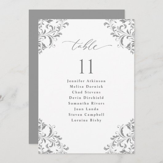 Elegant Silver Gray Wedding Seding Chart Kaarten (Voorkant / Achterkant)