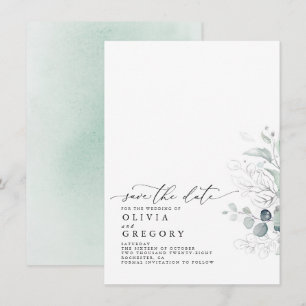 Elegant Silver Greenery sparen de Datum aankondigi Aankondiging