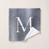 Elegant Silver Grey Bored Metal Monogram Script Bad Handdoek (Wasdoekje)