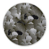 Elegant Silver Grey en Black Floral Keramische Knop (Voorkant)