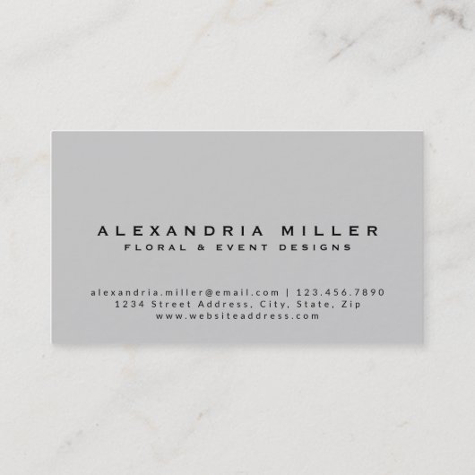 Elegant Silver Grey en Black Floral Visitekaartje (Achterkant)