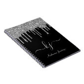 Elegant Silver Grey Glitter Drift Monogram Script Notitieboek (Rechterzijde)