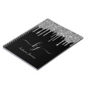 Elegant Silver Grey Glitter Drift Monogram Script Notitieboek (Linkerzijde)