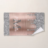 Elegant Silver Grey Glitter Drips Monogramed Handdoek (Handdoek)