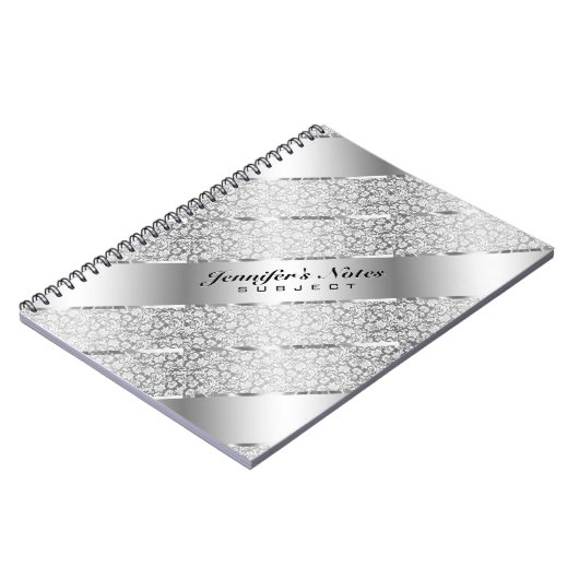 Elegant Silver Grey Metallic Stripes 2 Monogram Notitieboek (Linkerzijde)