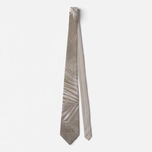 Elegant Silver Grey Palm Leaf Pattern Initialen Stropdas (Voorkant)
