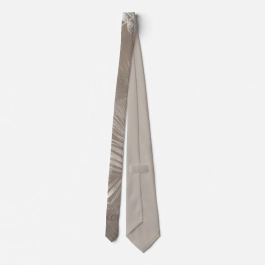 Elegant Silver Grey Palm Leaf Pattern Initialen Stropdas (Achterkant)