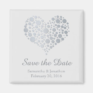 Elegant Silver Heart op Light Grey Save the Date Magneet