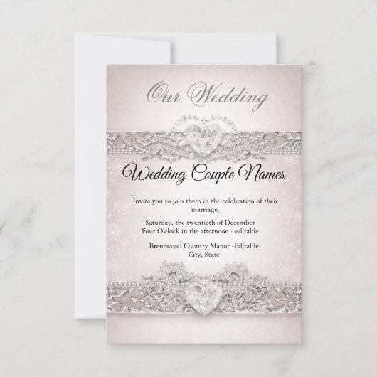 Elegant Silver Heart Wedding Invitations (Devant)