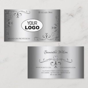 Elegant Silver Hoeken met Logo Ornamental Visitekaartje