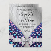 Elegant Silver Invitation Bow and Heart Speckles Kaart (Voorkant / Achterkant)