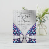 Elegant Silver Invitation Bow and Heart Speckles Kaart (Staand voorkant)