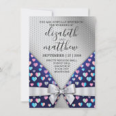 Elegant Silver Invitation Bow and Heart Speckles Kaart (Achterkant)