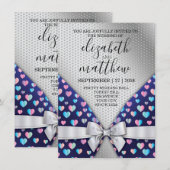 Elegant Silver Invitation Bow and Heart Speckles Kaart (Voorkant / Achterkant)
